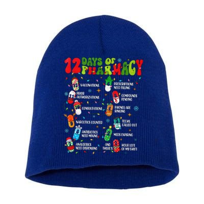 Retro 12 Days Of Pharmacy Crew Christmas Pharmacists Tech Great Gift Short Acrylic Beanie