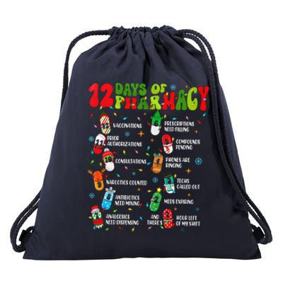 Retro 12 Days Of Pharmacy Crew Christmas Pharmacists Tech Great Gift Drawstring Bag