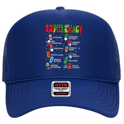 Retro 12 Days Of Pharmacy Crew Christmas Pharmacists Tech Great Gift High Crown Mesh Back Trucker Hat