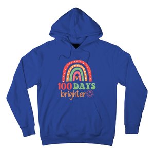 Rainbow 100 Days Brighter 100 Days Of School Groovy Retro Gift Hoodie