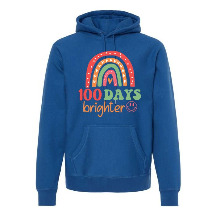 Rainbow 100 Days Brighter 100 Days Of School Groovy Retro Gift Premium Hoodie