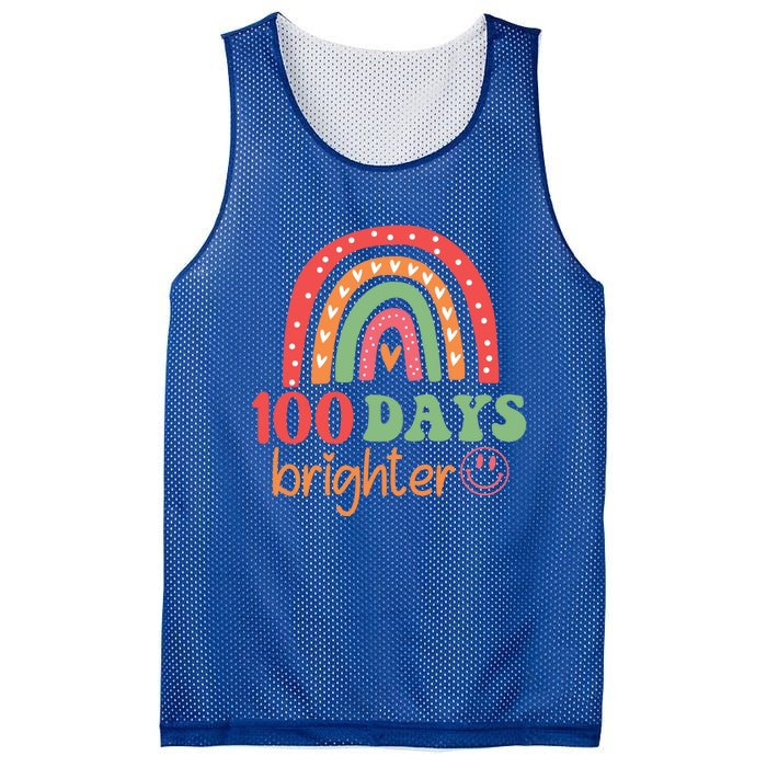 Rainbow 100 Days Brighter 100 Days Of School Groovy Retro Gift Mesh Reversible Basketball Jersey Tank