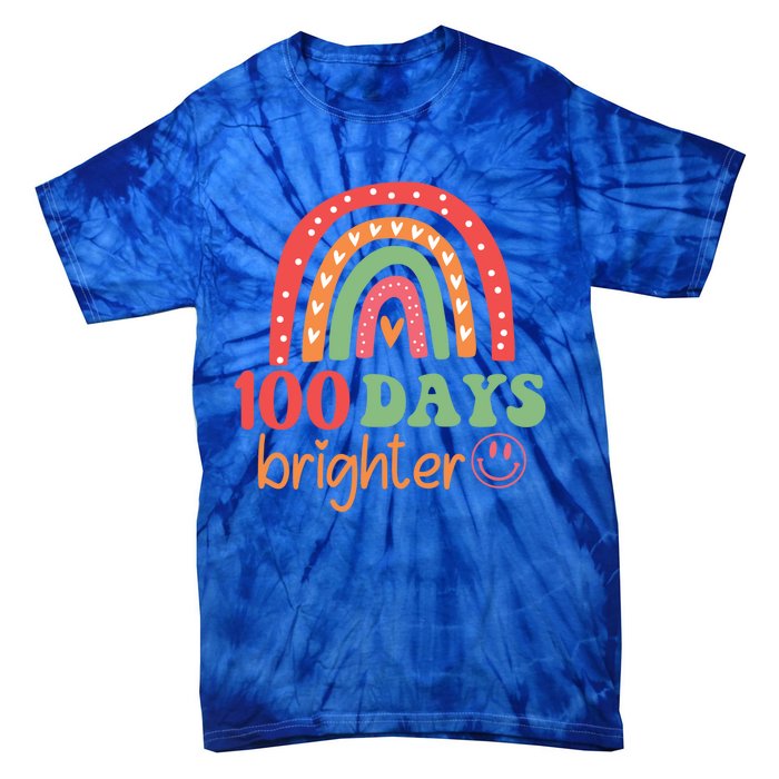 Rainbow 100 Days Brighter 100 Days Of School Groovy Retro Gift Tie-Dye T-Shirt