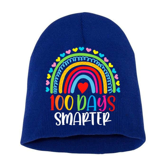 Rainbow 100 Days Of School 100 Days Smarter Gift Short Acrylic Beanie