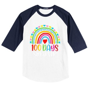 Rainbow 100 Days Of School 100 Days Smarter Gift Baseball Sleeve Shirt