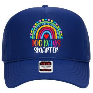 Rainbow 100 Days Of School 100 Days Smarter Gift High Crown Mesh Back Trucker Hat