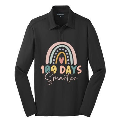 Rainbow 100 Days Smarter Teacher Student 100th Day Of School Gift Silk Touch Performance Long Sleeve Polo