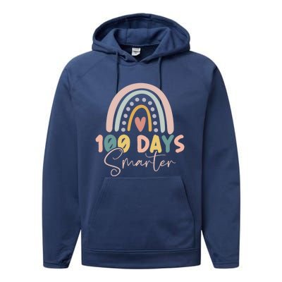 Rainbow 100 Days Smarter Teacher Student 100th Day Of School Gift Performance Fleece Hoodie