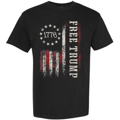 Retro 1776 Free Trump American Flag Garment-Dyed Heavyweight T-Shirt