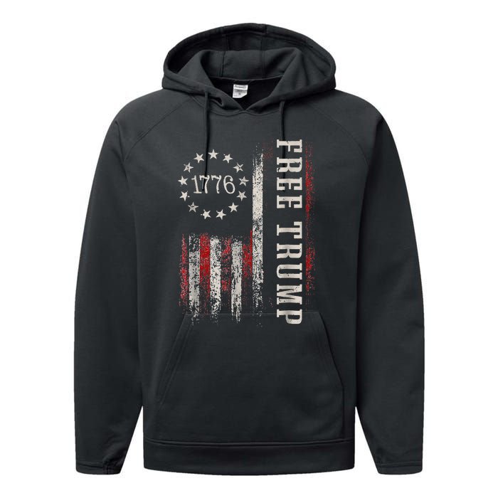 Retro 1776 Free Trump American Flag Performance Fleece Hoodie