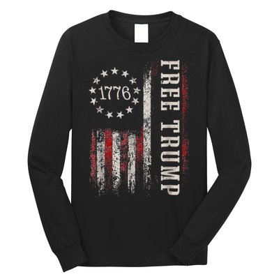 Retro 1776 Free Trump American Flag Long Sleeve Shirt