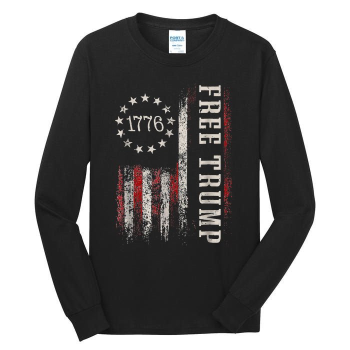 Retro 1776 Free Trump American Flag Tall Long Sleeve T-Shirt