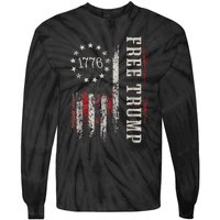 Retro 1776 Free Trump American Flag Tie-Dye Long Sleeve Shirt