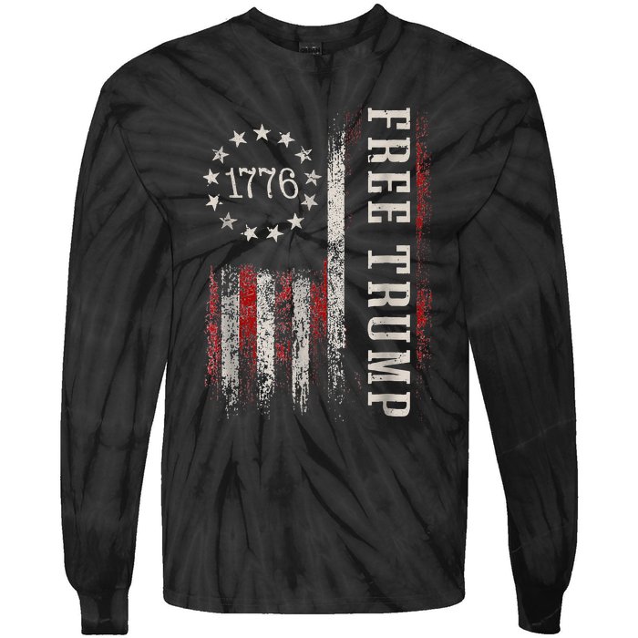 Retro 1776 Free Trump American Flag Tie-Dye Long Sleeve Shirt