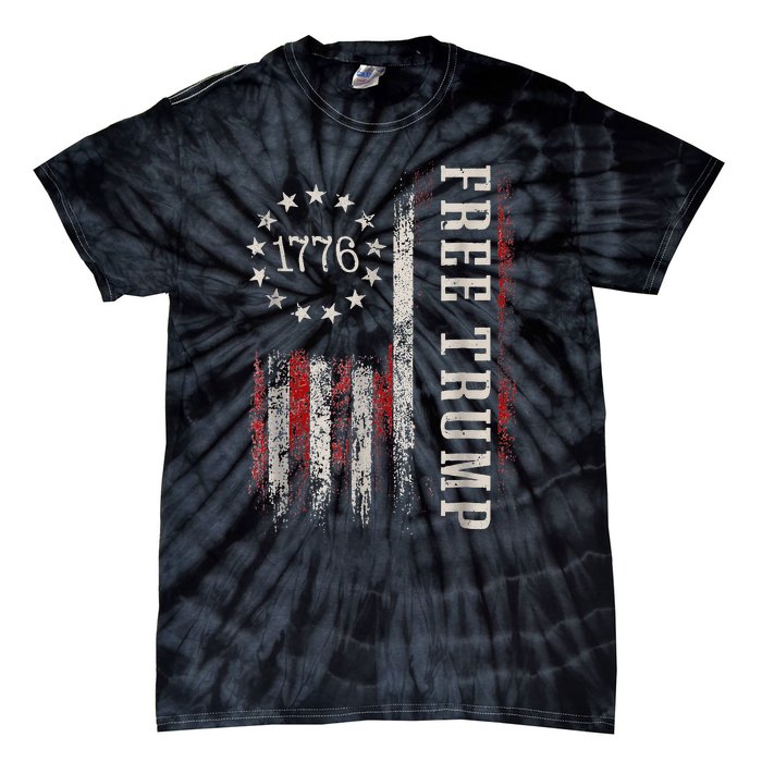 Retro 1776 Free Trump American Flag Tie-Dye T-Shirt