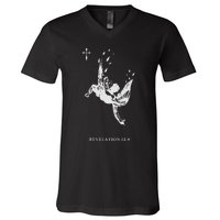 Revelations 129 Fallen Angel Satan Biblical Art V-Neck T-Shirt