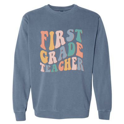 Retro 1St Grade Teacher Back To School First Grade Teacher Meaningful Gift Garment-Dyed Sweatshirt