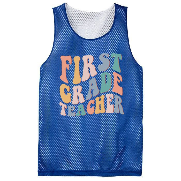 Retro 1St Grade Teacher Back To School First Grade Teacher Meaningful Gift Mesh Reversible Basketball Jersey Tank