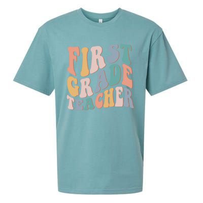 Retro 1St Grade Teacher Back To School First Grade Teacher Meaningful Gift Sueded Cloud Jersey T-Shirt