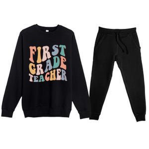 Retro 1St Grade Teacher Back To School First Grade Teacher Gift Premium Crewneck Sweatsuit Set