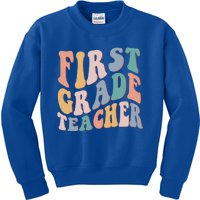 Retro 1St Grade Teacher Back To School First Grade Teacher Gift Kids Sweatshirt