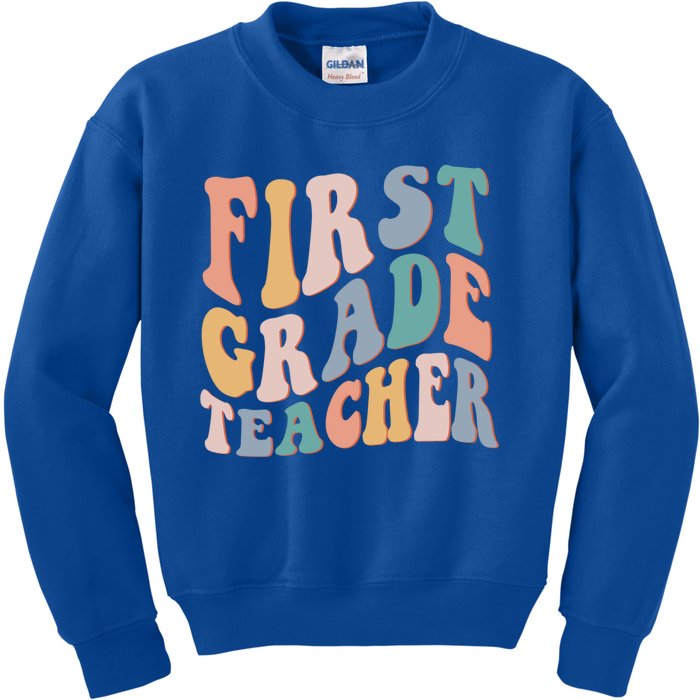 Retro 1St Grade Teacher Back To School First Grade Teacher Gift Kids Sweatshirt