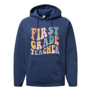 Retro 1St Grade Teacher Back To School First Grade Teacher Gift Performance Fleece Hoodie