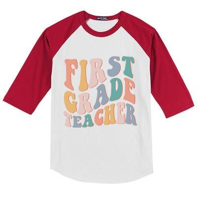 Retro 1St Grade Teacher Back To School First Grade Teacher Gift Kids Colorblock Raglan Jersey