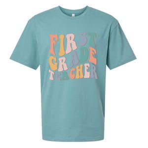 Retro 1St Grade Teacher Back To School First Grade Teacher Gift Sueded Cloud Jersey T-Shirt