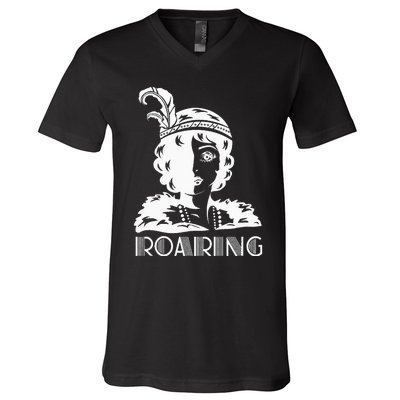 ROARING 1920's Great Gatsby Glamorous Woman Flapper V-Neck T-Shirt