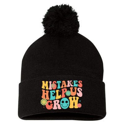 Retro 1960s Hippie Mistakes Help Us Grow Pom Pom 12in Knit Beanie