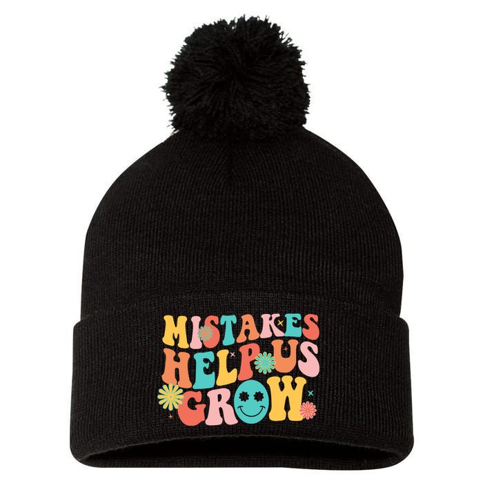 Retro 1960s Hippie Mistakes Help Us Grow Pom Pom 12in Knit Beanie