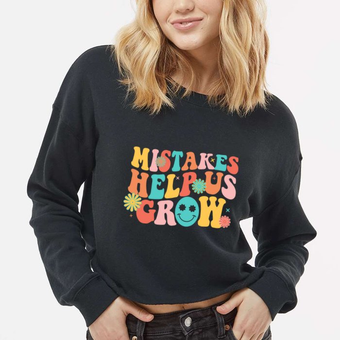Retro 1960s Hippie Mistakes Help Us Grow Cropped Pullover Crew