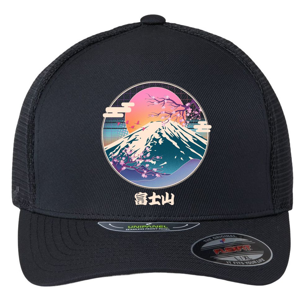 Retro 1980s Japanese Mount Fuji Flexfit Unipanel Trucker Cap