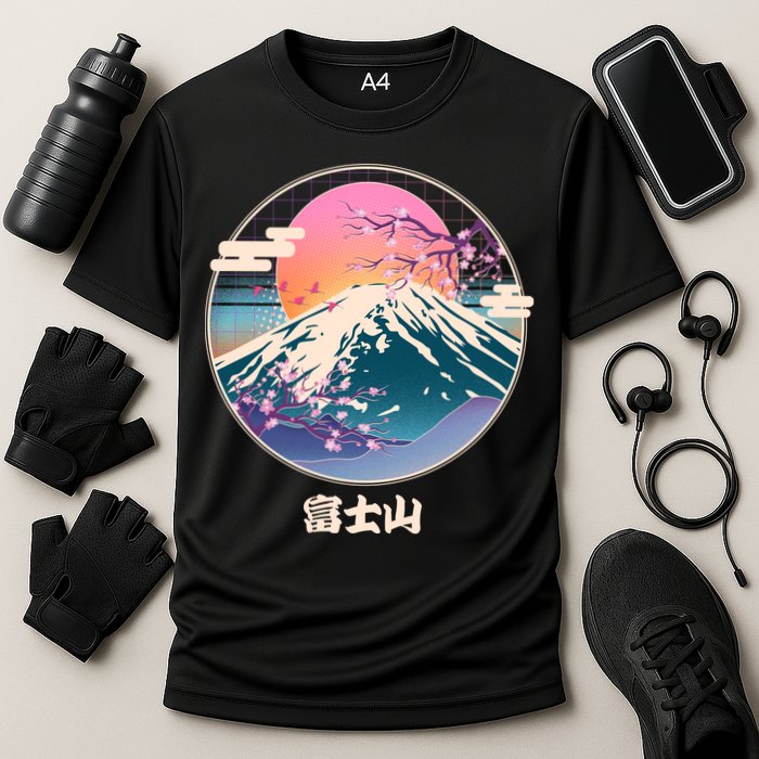 Retro 1980s Japanese Mount Fuji Cooling Performance Crew T-Shirt