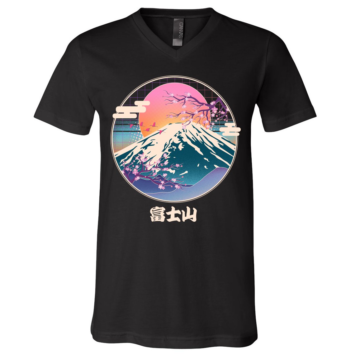 Retro 1980s Japanese Mount Fuji V-Neck T-Shirt