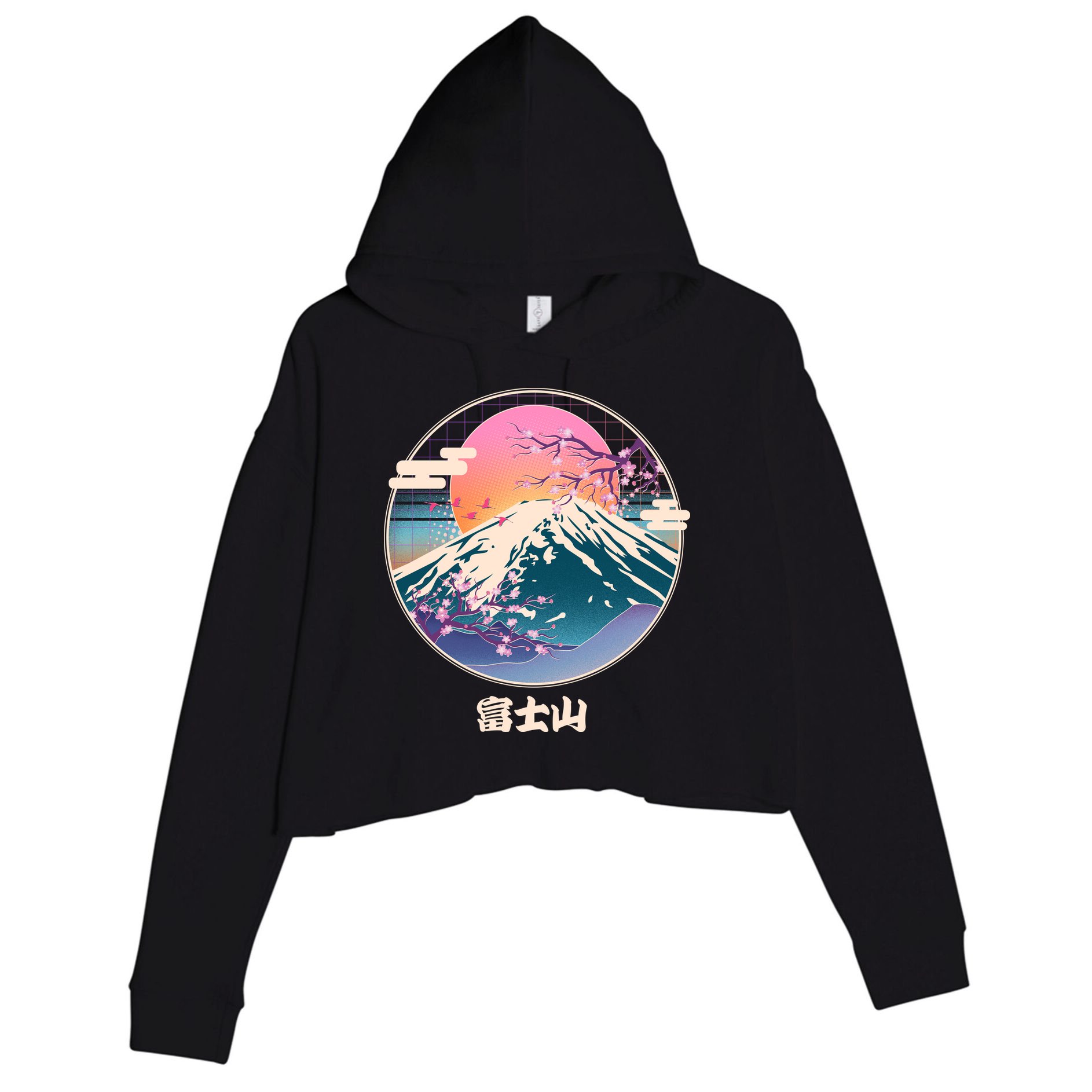 Retro 1980s Japanese Mount Fuji Crop Fleece Hoodie