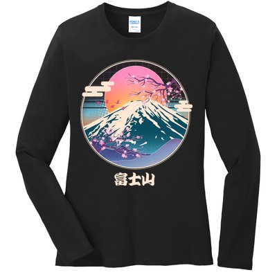 Retro 1980s Japanese Mount Fuji Ladies Long Sleeve Shirt