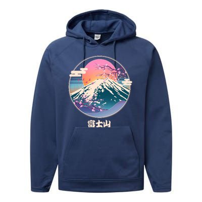 Retro 1980s Japanese Mount Fuji Performance Fleece Hoodie