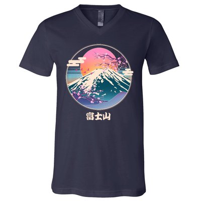 Retro 1980s Japanese Mount Fuji V-Neck T-Shirt