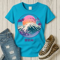 Retro 1980s Japanese Mount Fuji Womens T-Shirt