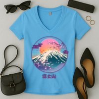 Retro 1980s Japanese Mount Fuji Women's V-Neck T-Shirt