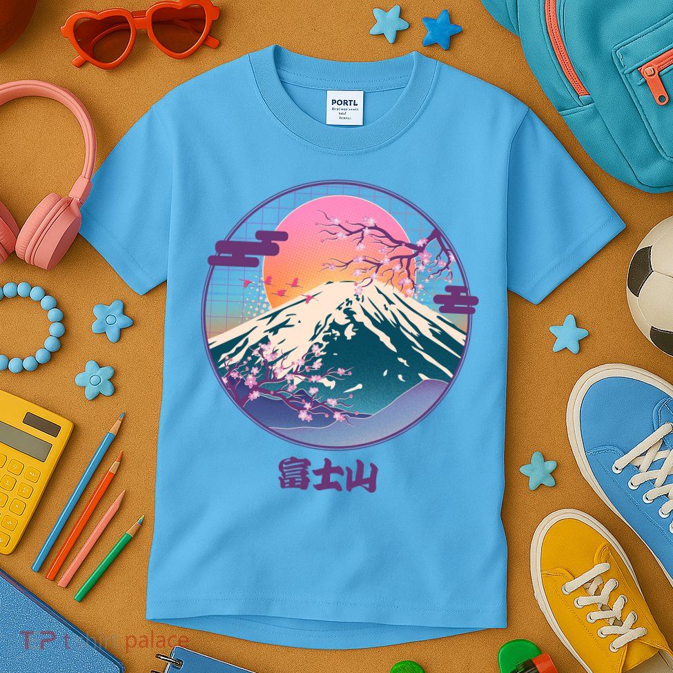Retro 1980s Japanese Mount Fuji Kids T-Shirt