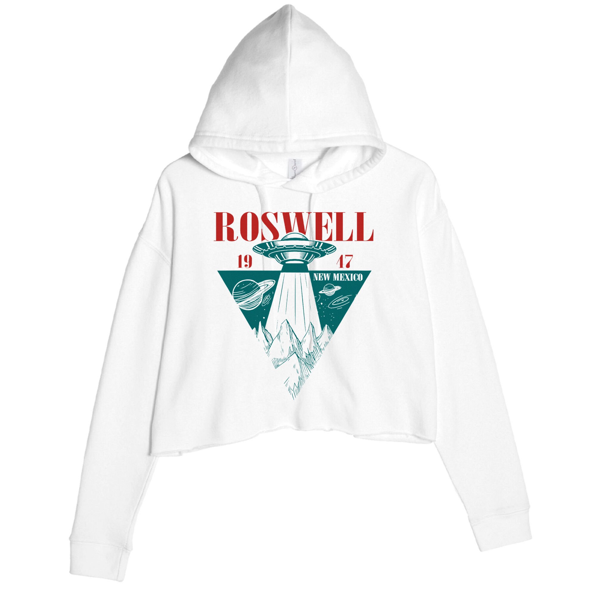 Roswell 1947 New Mexico Ufo Aliens Spaceship Crop Fleece Hoodie