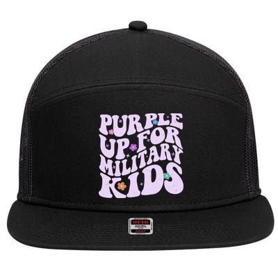 Retro 1960s Purple Up For MilitaryKids 7 Panel Mesh Trucker Snapback Hat
