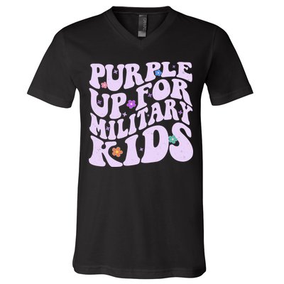 Retro 1960s Purple Up For MilitaryKids V-Neck T-Shirt