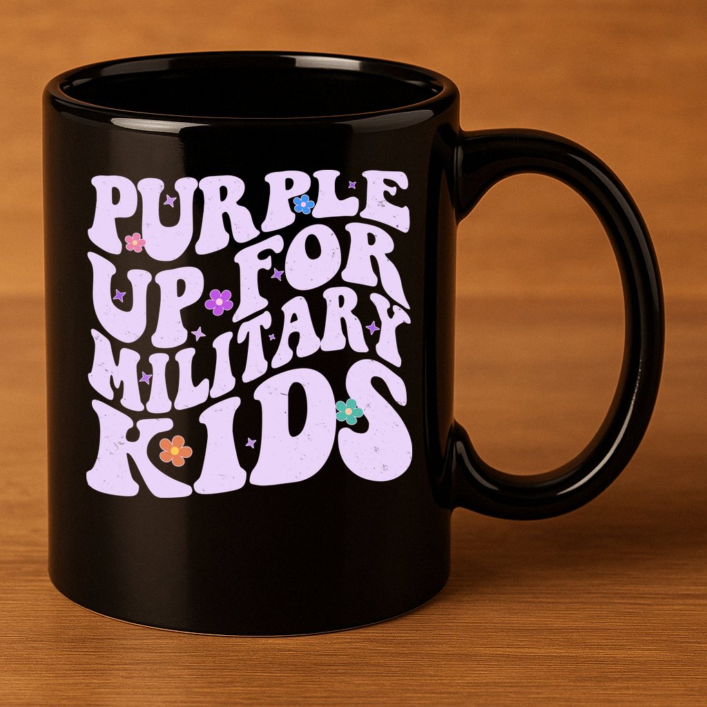 Retro 1960s Purple Up For MilitaryKids 11oz C Handle Ceramic Mug