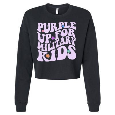 Retro 1960s Purple Up For MilitaryKids Cropped Pullover Crew