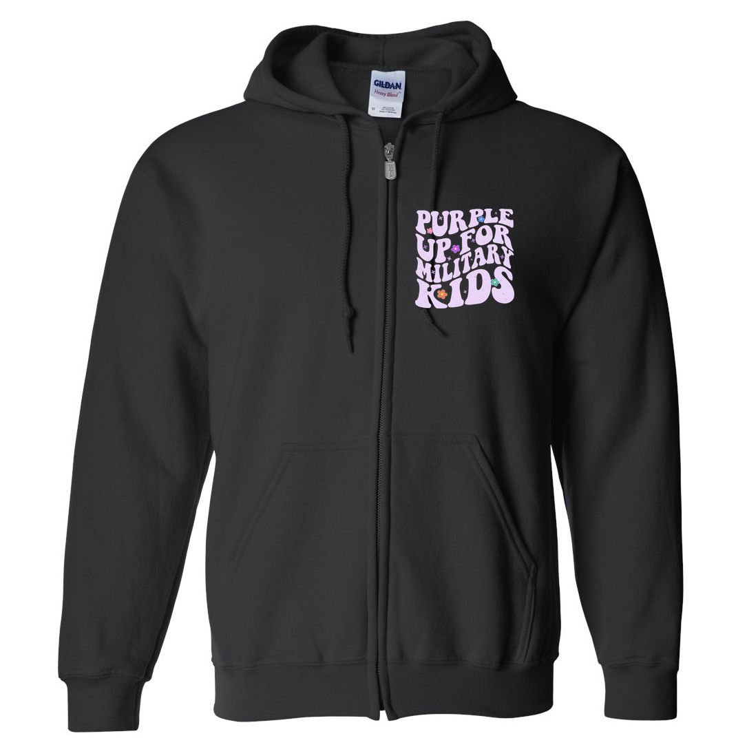 Retro 1960s Purple Up For MilitaryKids Full Zip Hoodie