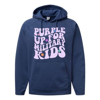 Retro 1960s Purple Up For MilitaryKids Performance Fleece Hoodie